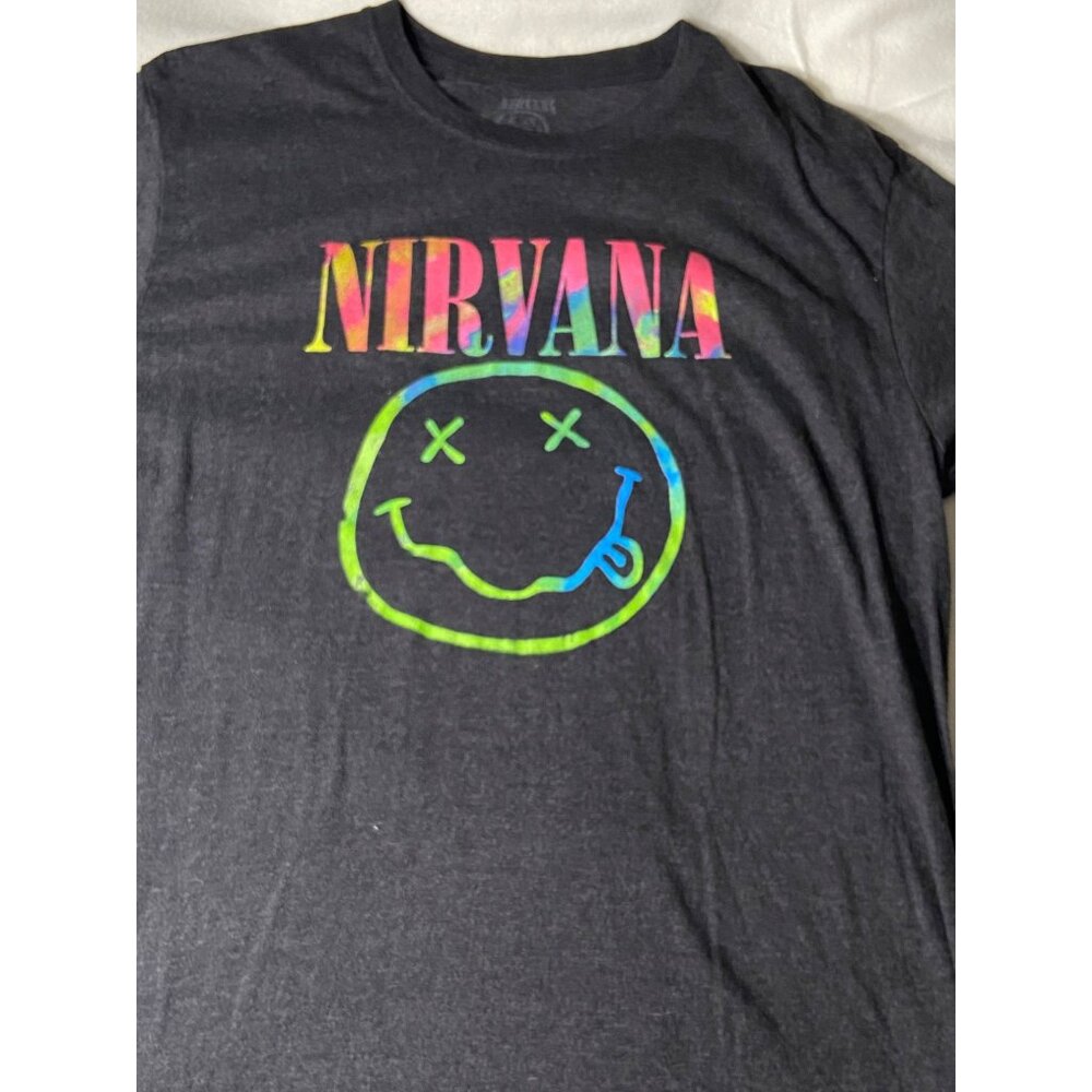 Nirvana Rainbow Logo Graphic T-Shirt Black 2XL Cotton Blend Unisex